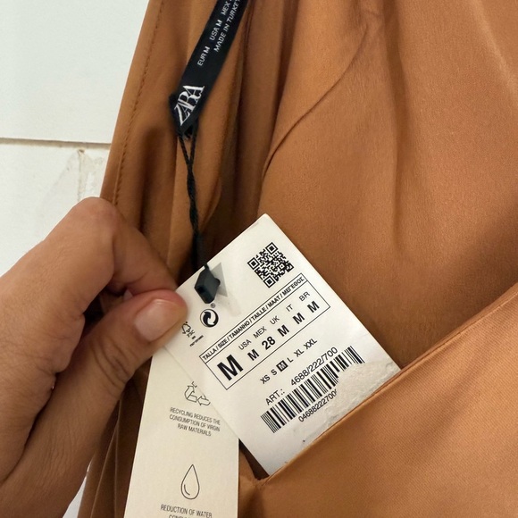 Zara New With Tag Women's V-Neck Thin Straps Long Satin Dress Brown Size Medium - Picture 14 of 15